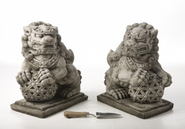 Pair of Oriental Foo Dog Garden Ornaments