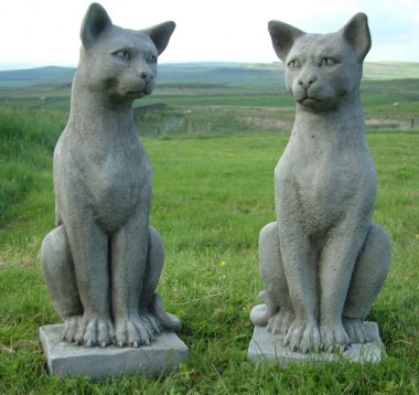 Pair of Stone Cast Cat Garden Ornaments